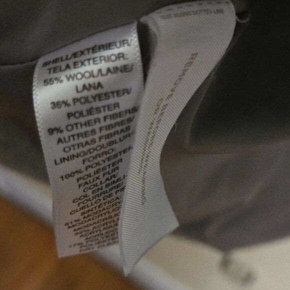 Loft Wool Blend Removable Faux Fur Collar Gray Full Zip Snap Coat Size XL - Picture 9 of 9